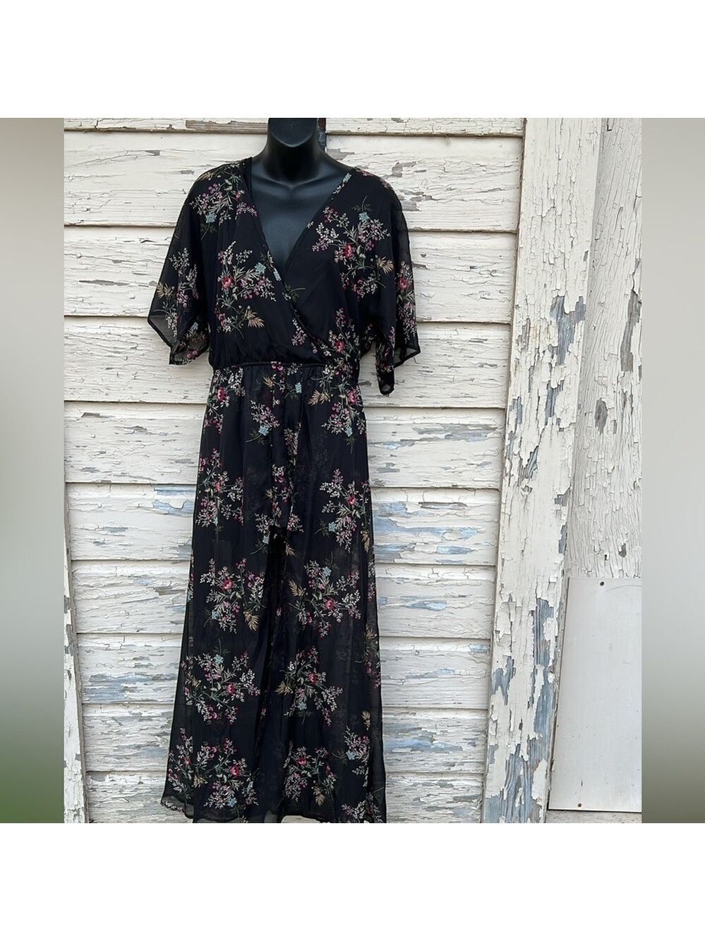 Stilettos Floral BoHo Open Back Romper Dress Over Skirt 40s Style M H15